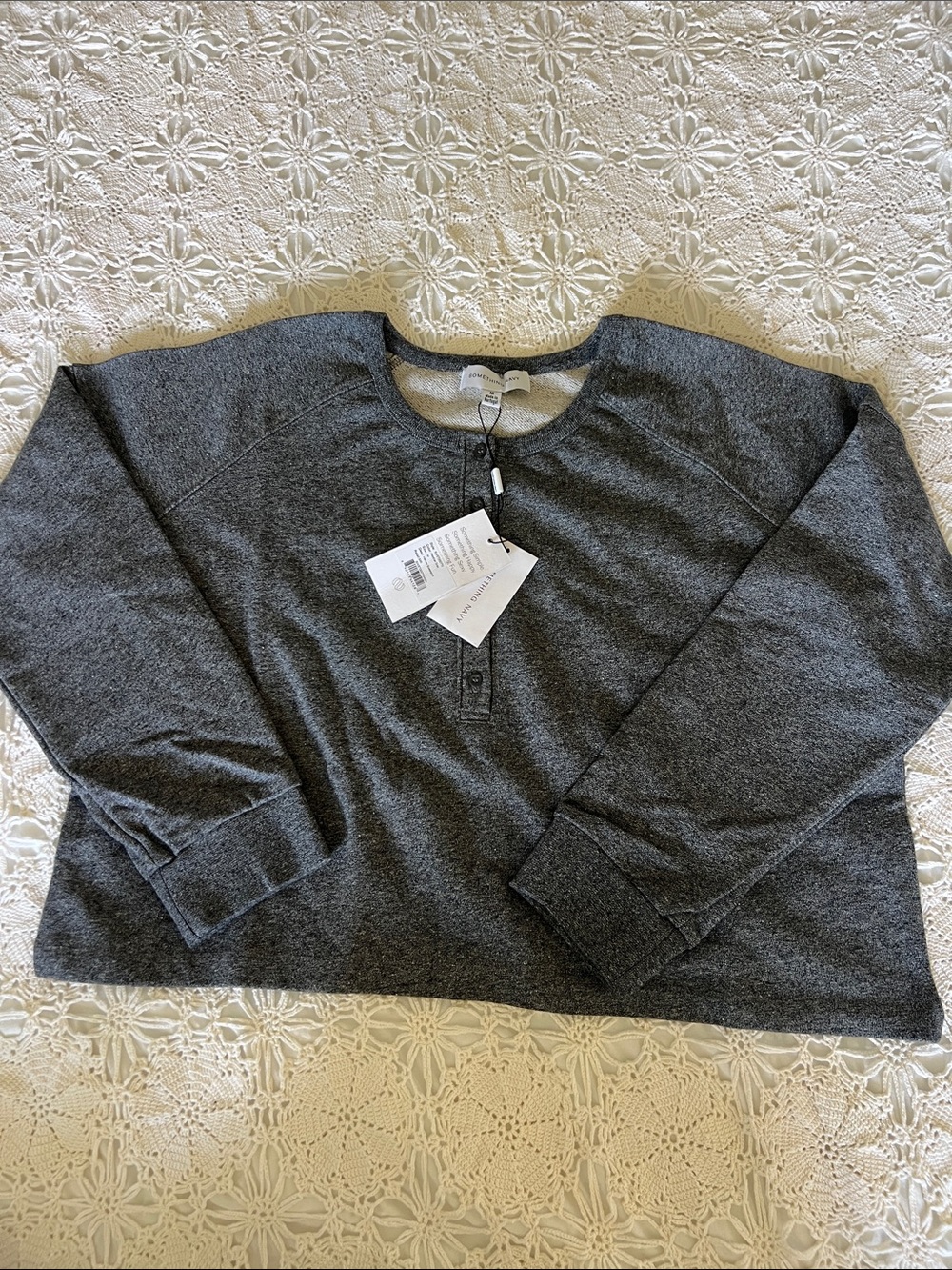 Something Navy Charcoal Crewneck Henley Pullover